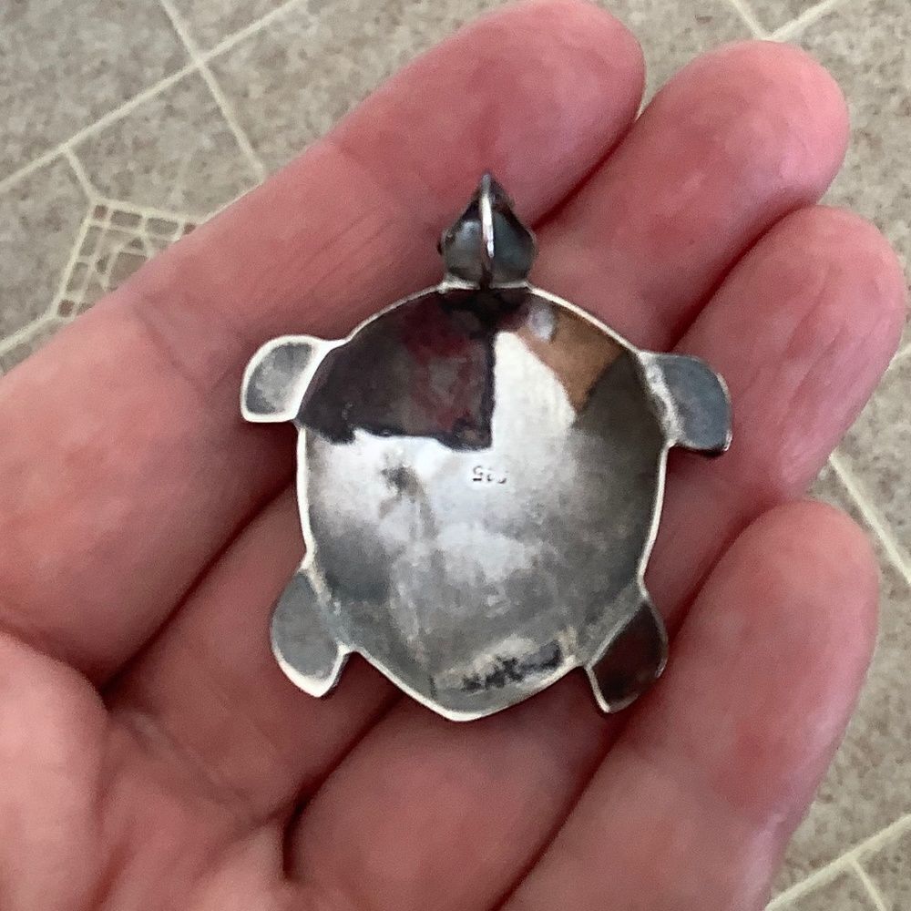 STERLING SILVER 925 ABALONE SHELL TURQUOISE PENDANT​​ - Picture 4 of 7